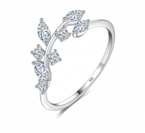 Adjustable S925 Sterling Silver Open Ring with Floral & Leaf Design – Korean Light Luxury Jewelry